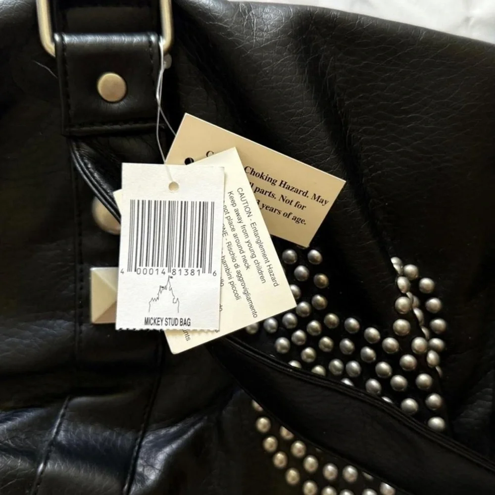 NWT Disney Parks Mickey Mouse Studded Black Vegan Leather Shoulder Bag - Rare - Picture 6 of 6